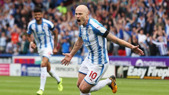 Aaron Mooy celebrates an EPL goal for Huddersfield. Picture: Getty Images