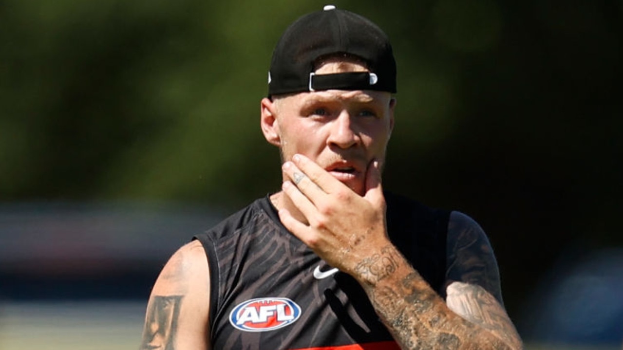 MELBOURNE, AUSTRALIA - JANUARY 21: Jordan De Goey of the Magpies looks on during the Collingwood Magpies training session at Olympic Park Oval on January 21, 2022 in Melbourne, Australia. (Photo by Michael Willson/AFL Photos via Getty Images)