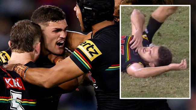 Nathan Cleary stayed down after a crucial field goal.