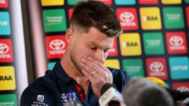 A tearful Bryce Gibbs called time on his career on Thursday. Picture: Getty Images