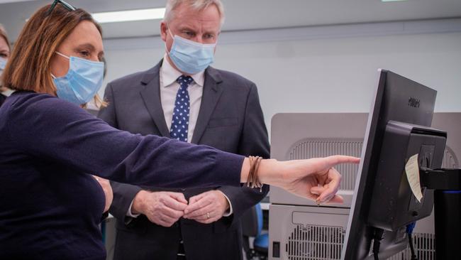 Premier Jeremy Rockliff at Royal Hobart Hospital covid testing lab.