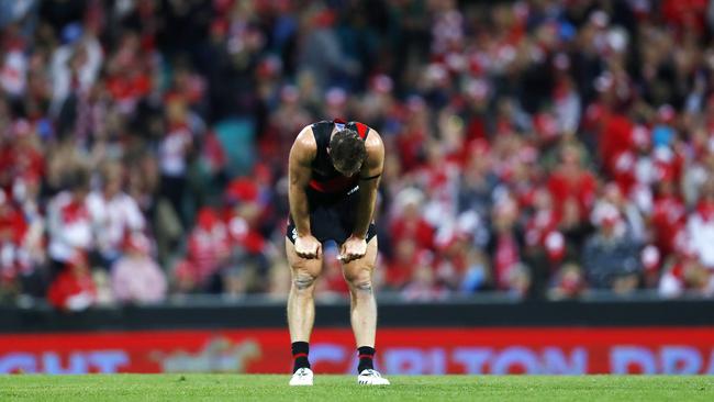 Essendon's Jobe Watson on the final siren. Picture: Michael Klein