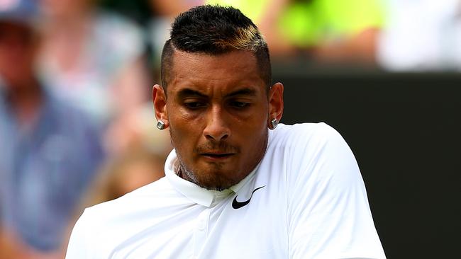 Nick Kyrgios of Australia plays a backhand during his win against Diego Schwartzman.