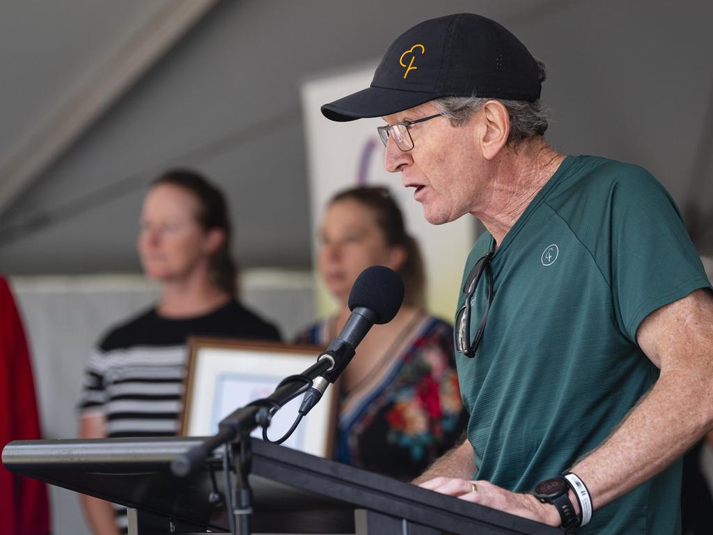 Steve Antonio, representing parkrun Toowoomba, accepts the Toowoomba Community Group Award at Toowoomba Australia Day celebrations at Picnic Point, Sunday, January 26, 2025. Picture: Kevin Farmer