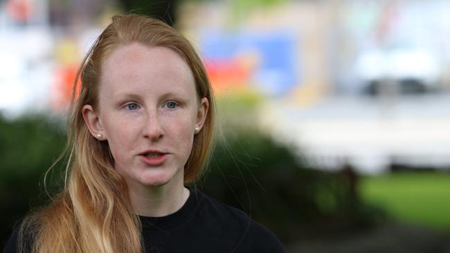 Ciara Smart from the Tasmanian Wilderness Guides Association speaks to the media as a group of tourism operators deliver a letter to the government calling for an end of native forest logging in Tasmania on Tuesday, November 9, 2021.