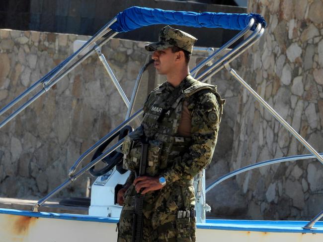 A Mexican marine at the exclusive One &amp; Only Resort in Pamilla, Mexico, ahead of the wedding. Picture: News Corp Australia