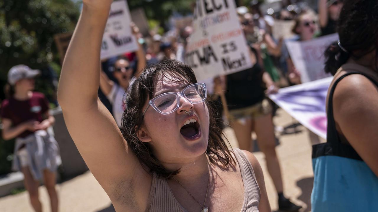 Summer Brouwer chants during an abortion-rights march in front of the Dirksen Senate Office Building on June 29, 2022 in Washington, DC. The Supreme Court's decision in Dobbs v Jackson Women's Health overturned the landmark 50-year-old Roe v Wade case and erased a federal right to an abortion. Picture: Nathan Howard / Getty Images