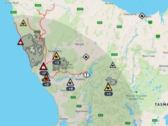 About 50,000 hectares has been burnt by bushfires in Tasmanaia in the past two weeks. Picture: TasALERT