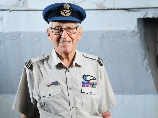 Bombing of Darwin Veteran Brian Winspear, 99, RAAF air gunner  pose at the East Point Gun Turret following his arrival to Darwin for the Bombing of Darwin 77th Anniversary on Tuesday February 19.Picture: Justin Kennedy