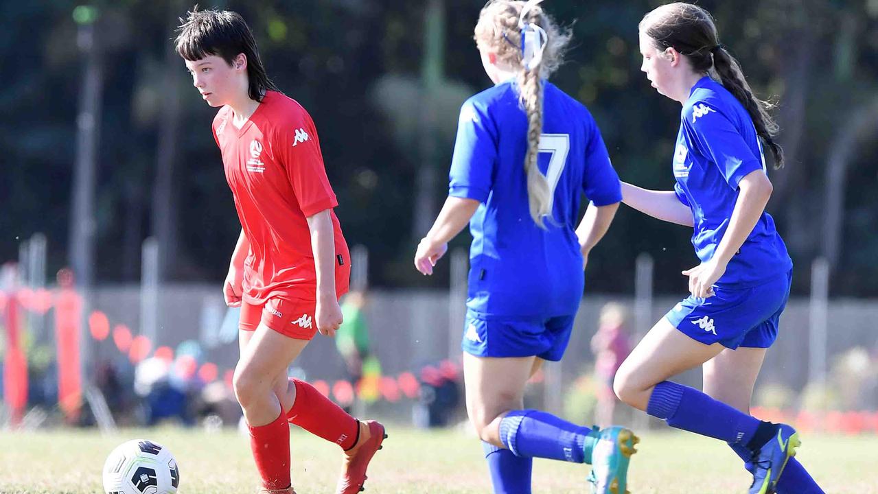 Football Queensland Community Cup carnival, Maroochydore. U15-17 girls, Metro South V Central Coast. Picture: Patrick Woods.