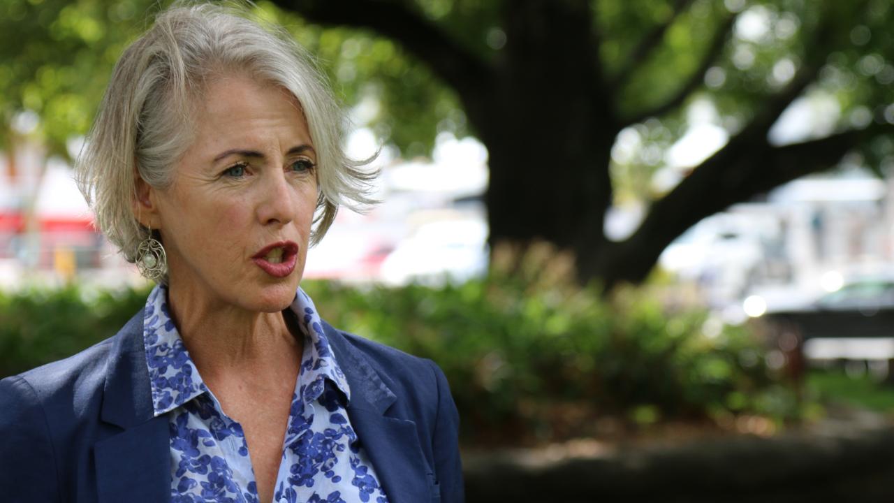 Greens health spokeswoman Rosalie Woodruff speaks to the media on Parliament Lawns in Hobart on Wednesday, March 16, 2022.