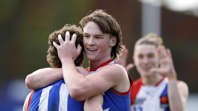 Bailey Humphrey (right) will be out to make Riley proud. Picture: Jonathan DiMaggio/AFL Photos/via Getty Images