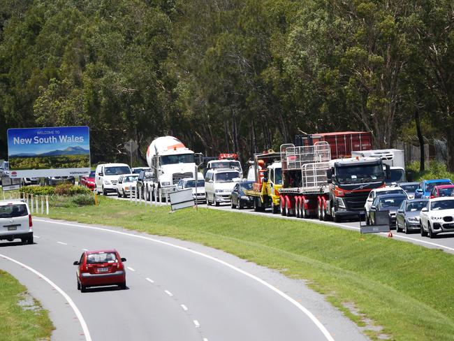 The border restrictions have been stepped up. Police checking drivers coming into QLD from NSW on the Gold Coast Highway in Coolangatta.Picture: NIGEL HALLETT