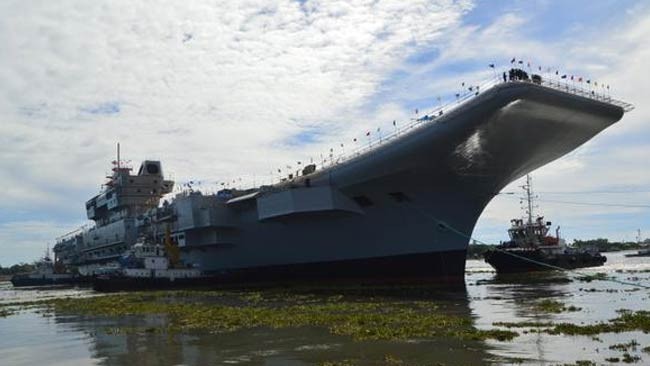 Vikrant undocks for the first time yesterday. Source: India DoD