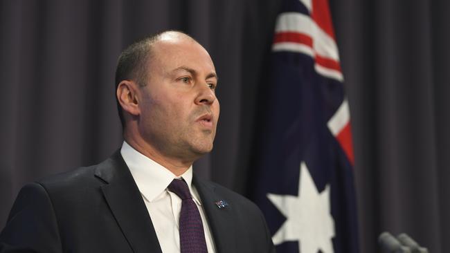 Australian Treasurer Josh Frydenberg speaks during a press conference at Parliament House in Canberra, Wednesday, June 5, 2019.  (AAP Image/Lukas Coch) NO ARCHIVING