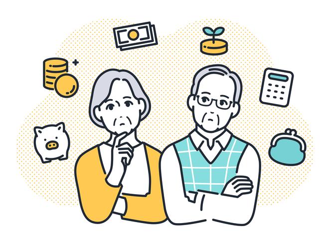 Simple vector illustration material of a senior couple thinking about money