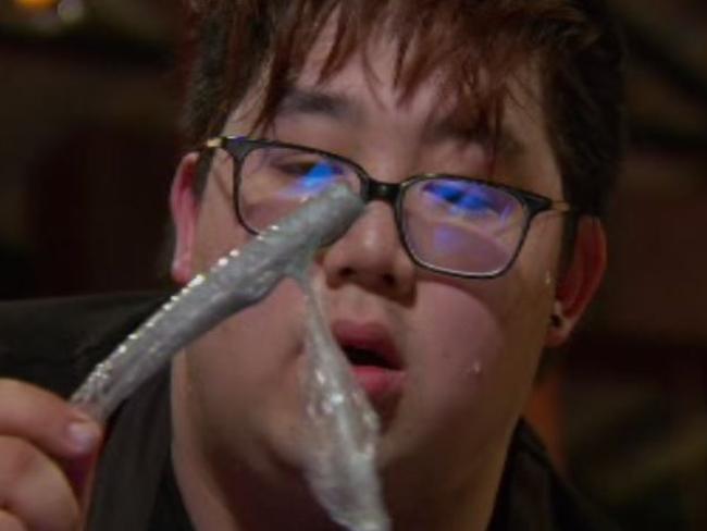 MasterChef — Bryan Zhu fails to inflate his helium balloon. Picture: Channel 10