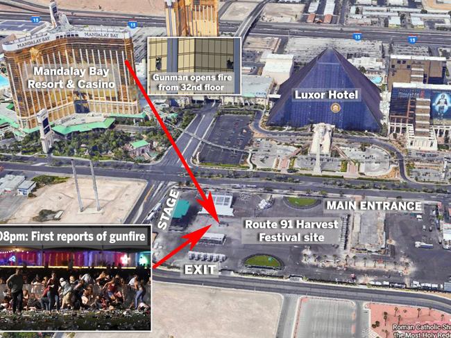 An aerial view of how the Las Vegas shooting unfolded. Picture: news.com.au