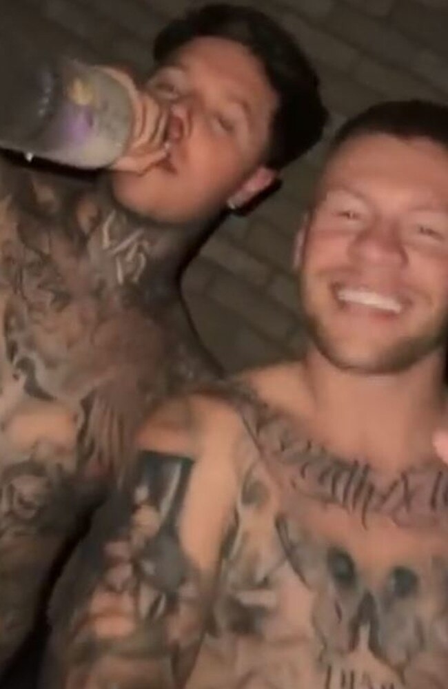 Collingwood star Jordan De Goey and tattoo artist Luke Dyson partying in New York.