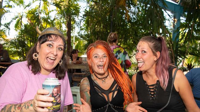 Natasha Maassenvandenbrink, Melanie Kern and Sandra Schmidt at the 2023 Dinah Beach Yacht Club Viking Funeral. Picture: Pema Tamang Pakhrin