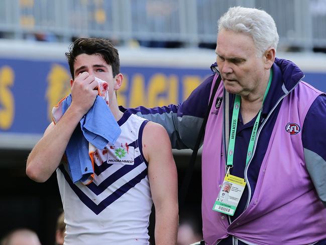 Despite an outstanding 2018 on the field, Gaff’s year was marred by the scrap that broke Andrew Brayshaw’s jaw. Picture: Will Russell/AFL Media/Getty Images