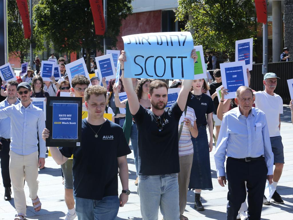 Members of the Australasian Union of Jewish Students protest at the University of Sydney, to demand Mark Scott be removed as Vice Chancellor earlier this month. Picture: Britta Campion / The Australian