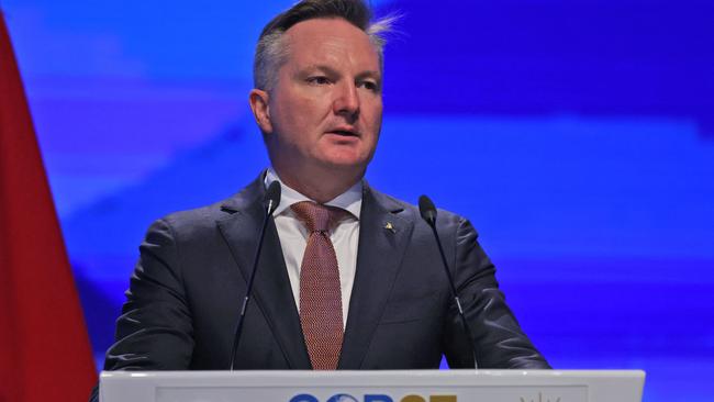 Australia's Climate Change and Energy Minister Chris Bowen delivers a speech at the COP27 conference. Picture: AFP