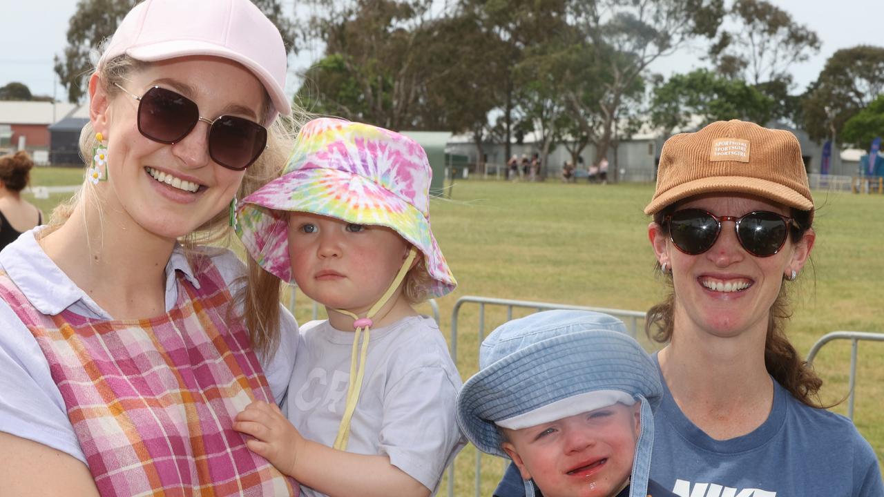 Rose Cole and daughter Violet, 18 months with Brianna Peskett and son Patrick, also 18 months, from Geelong at the Geelong Show. Picture: Alison Wynd