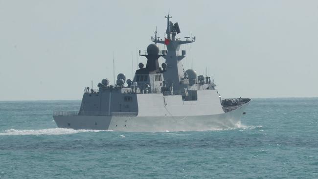 The People’s Liberation Army-Navy Jiangkai-class frigate Hengyang near northeast Australia. Picture: Department of Defence