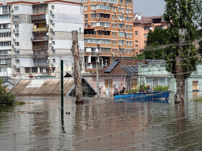 Water levels rose in the city of Kherson following damage sustained at Kakhovka hydroelectric power plant dam. Picture: AFP