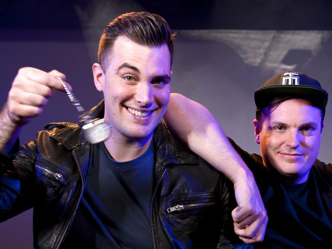 magician Matt Tarrant and hypnotist Isaac Lomman for their new show, Mindblown. Picture: Darren Clements Photography.