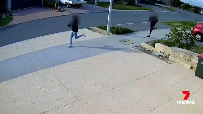 CCTV vision from the alleged incident shows a man chasing two girls through the suburban streets of Carramar and Banksia Grove. Picture: 7 News