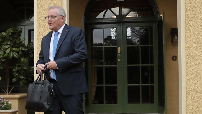 Scott Morrison leaves The Lodge on Friday for the first time after completing 14 days of quarantine. Picture: Adam Taylor / PMO