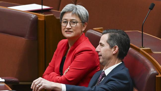 Foreign Minister Penny Wong and her opposition counterpart Simon Birmingham will lead a bipartisan group trip to three Pacific Island countries this week. Picture: NCA NewsWire / Martin Ollman