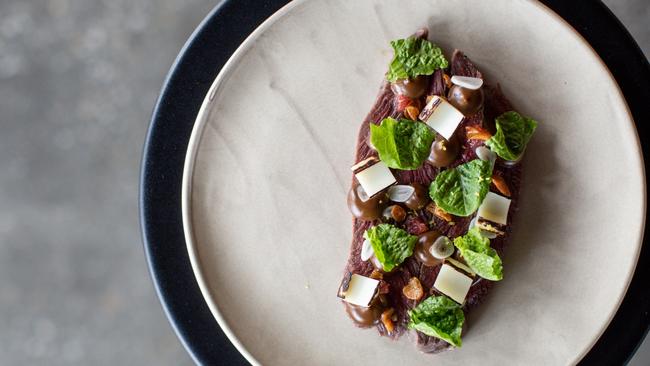 Artful: rare kangaroo, garlic, blood lime at Tarrawarra. Picture: Born Social