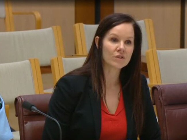 Australian Federal Police Chief Operating Officer, Charlotte Tressler ansereing questions about Safe Place before the Senate committee oerseeing the AFP. Picture: Supplied.