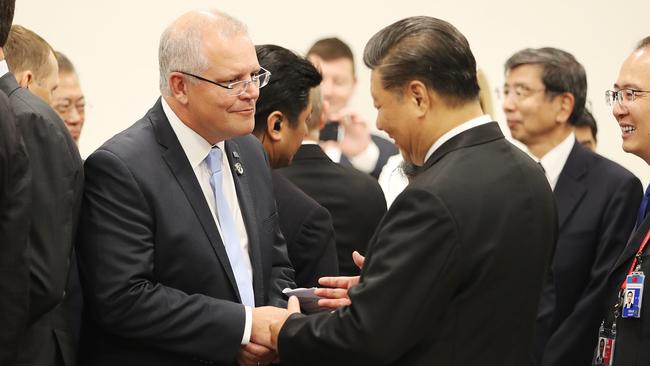 Australian Prime Minister Scott Morrison meets with China’s President Xi Jinping during the G20 in Osaka, Japan in June last year. Picture: Adam Taylor/PMO