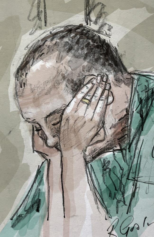 Chris Dawson, 70, in Southport Courthouse in Queensland on Wednesday. Court sketch: Richard Gosling