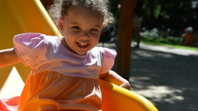 Taneil Doi, 2, had a blast at the 2024 Festival of the Knob at Yorkeys Knob on Saturday. Picture: Bronwyn Farr