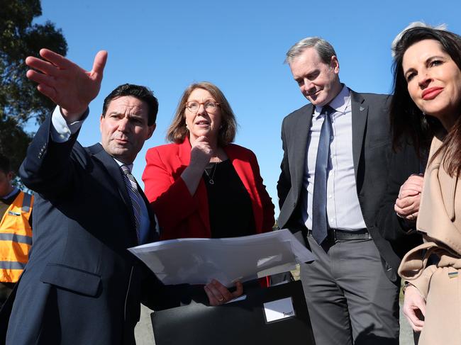 Ben Moloney project director with State Growth with Federal Minister for Infrastructure Catherine King, Tasmanian Minister for Infrastructure Michael Ferguson and Jane Howlett member for Prosser.  Federal and state infrastructure ministers at Granton ahead of the start of the new Bridgewater Bridge.  Picture: Nikki Davis-Jones