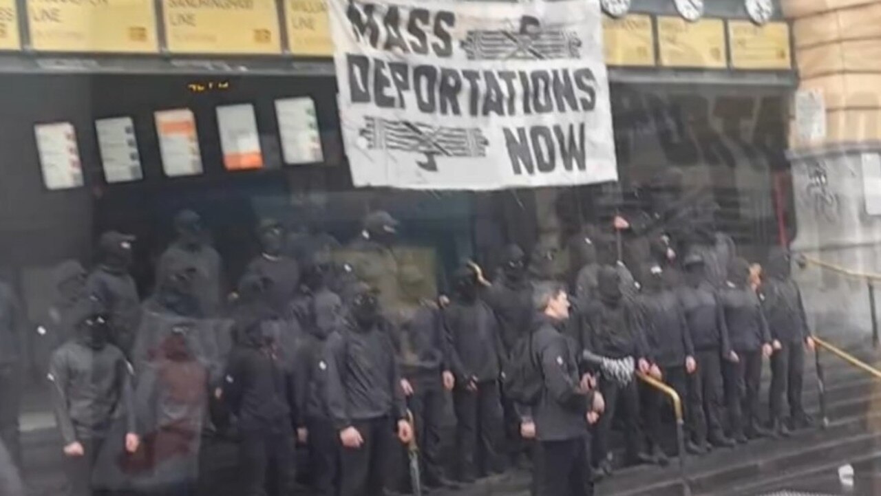 The unplanned demonstration was quickly disbanded by police. Picture: Nine News