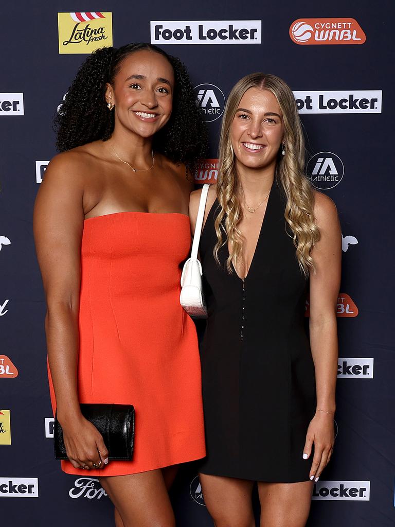 Geelong’s Haley Jones and Jazmin Shelley. Photo by Graham Denholm/Getty Images for WNBL