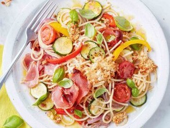 Four-vegetable dinners: Vegetable pasta.