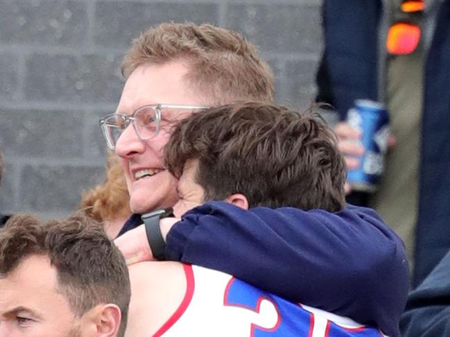 Football  GFNL preliminary final  between South Barwon and St JosephÃs.South Barwon coach Mark Neeld and 31 Matthew Caldow Picture: Mark Wilson