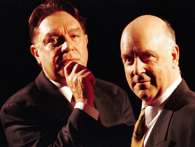 John Clarke (r) and Bryan Dawe pictured in 2000. Picture: David Crosling