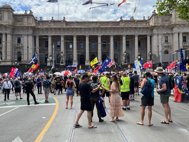 Thousands of demonstrators have again taken to the streets in Melbourne. Picture: NCA NewsWire/Ian Currie