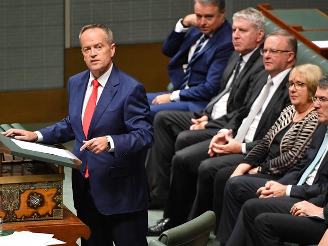 Leader of the Opposition Bill Shorten delivers his speech on Thursday night. Picture: Picture: Mike Tsikas