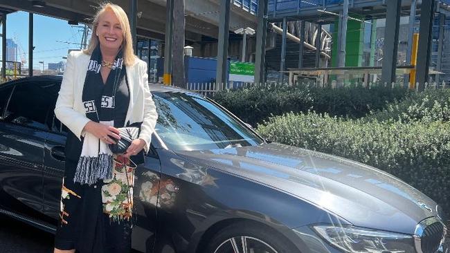 Melbourne Lord Mayor Sally Capp arrives at the 2023 AFL Grand Final on September 30 in a chauffeur-driven BMW.