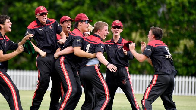 Terrace celebrate a win GPS First XI cricket between Terrace and Ipswich Grammar School Saturday February 1, 2025. Picture, John Gass