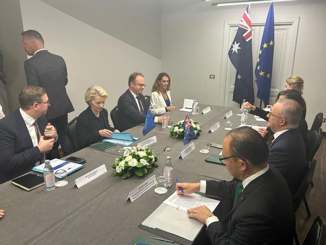 Anthony Albanese has met with president of the European Commision Ursula von der Leyen in Rome after Pope Leo XIV’s inauguration. Picture: Supplied